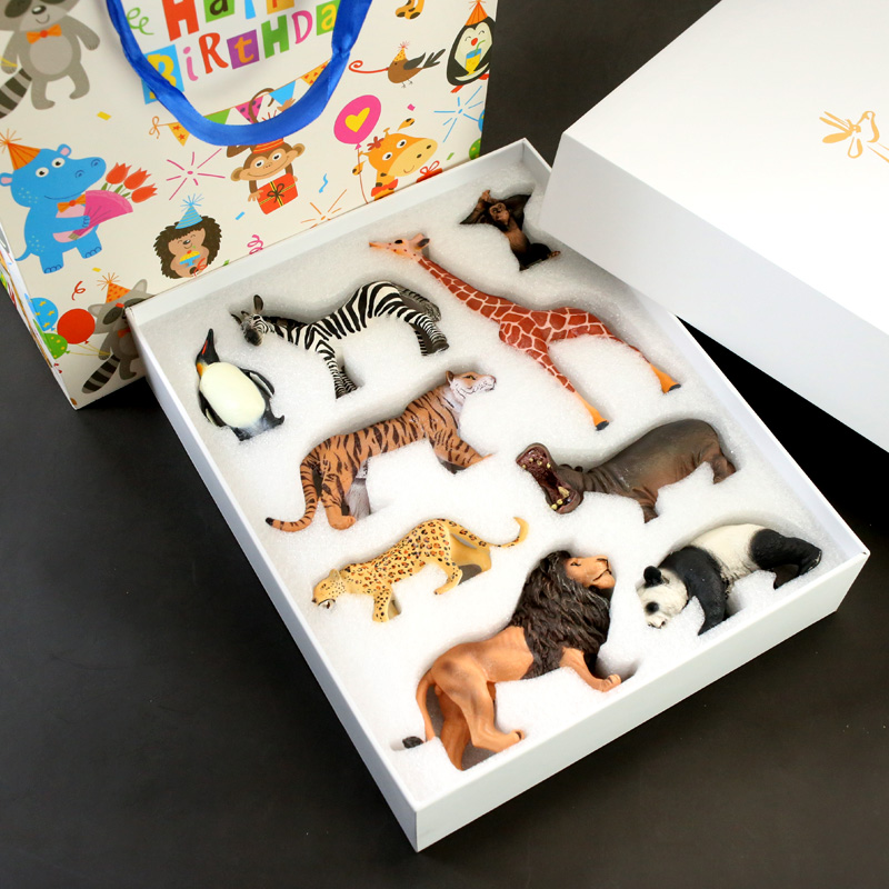 圣诞节生日礼物仿真动物玩具模型套装礼盒长颈鹿狮子老虎宝宝认知