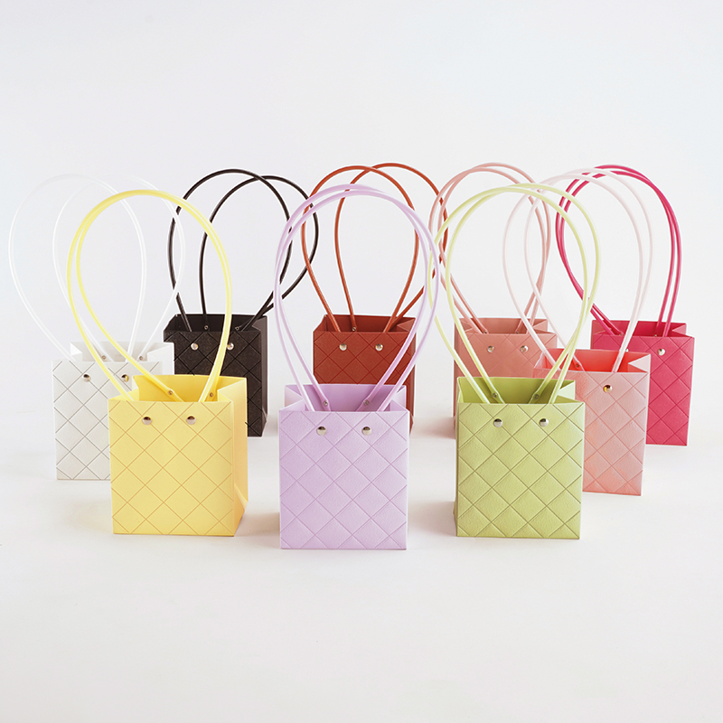 马卡龙格纹插花小提篮手提花盒花篮手提袋鲜花袋纸袋花艺包装盒