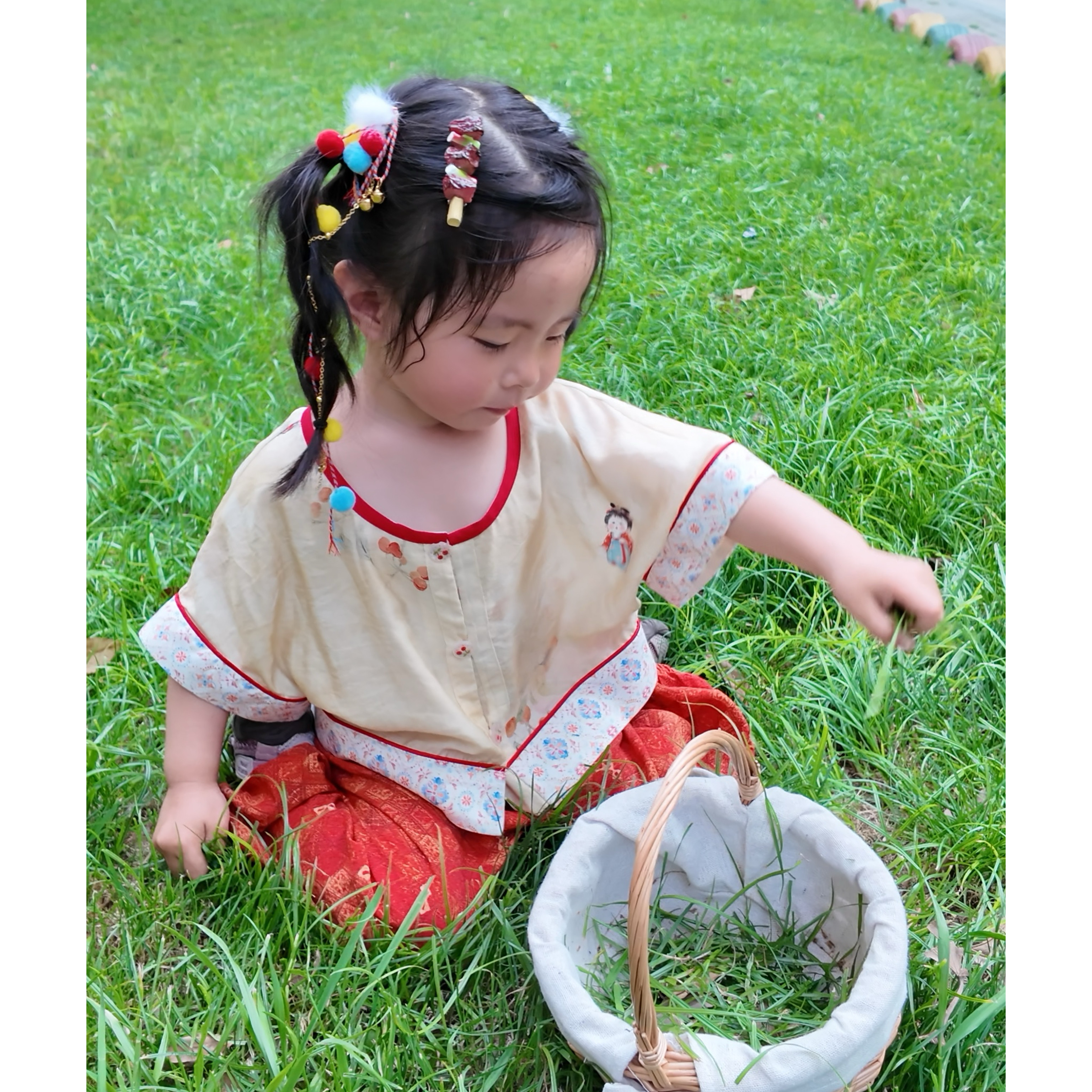 花念华 稚子乐汉服女童圆领传统唐制半臂褙子日常国风汉服套装