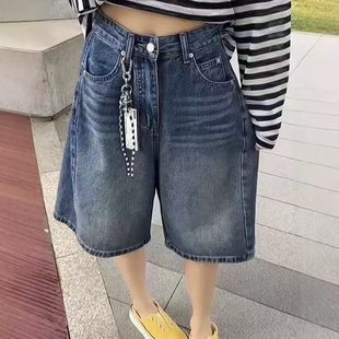 女阔腿裤 薄款 六分牛仔短裤 高腰显瘦过膝五分中裤 2025新款 夏季 大码