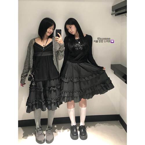 韩国潮牌ason细格子褶皱拼接蛋糕裙半身裙2026新款春夏女