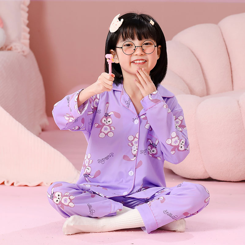 纯棉春秋季女童儿童睡衣