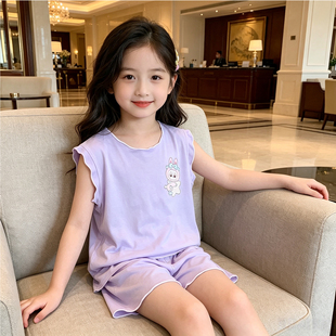 儿童睡衣夏季背心套中大童女童春秋季新款套装宝宝卡通短裤家居服