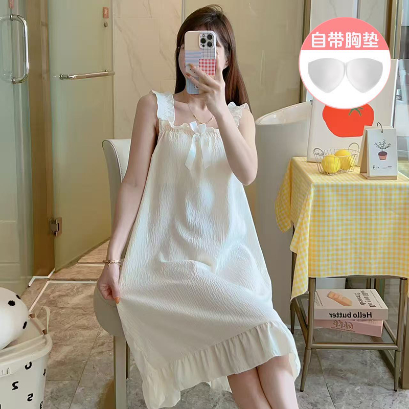 纯棉薄款带胸垫睡裙家居服