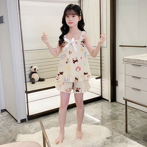 纯棉儿童睡衣吊带套装