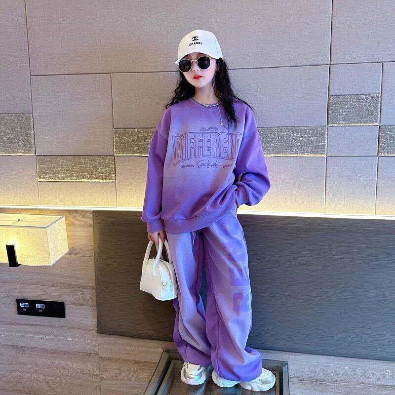 女童春秋渐变色卫衣套装