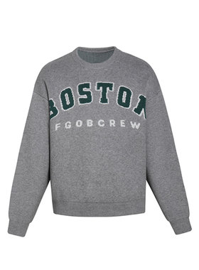 FGOB波士顿logo秋冬新款灰色圆领高级感慵懒风情侣国潮毛衣针织衫