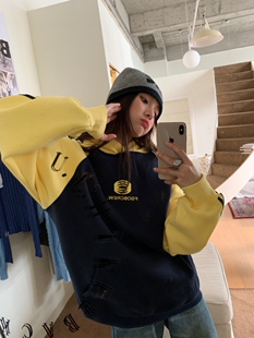 【特价不退不换】FGOB圆环插肩嘻哈高街拼色男女宽松加绒连帽卫衣