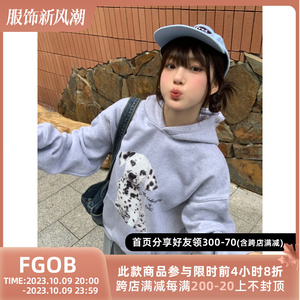 FGOB美式复古可爱斑点狗狗印花连帽卫衣男女潮牌长袖圆领情侣秋冬