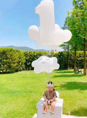 32寸白色ins风生日数字气球铝膜儿童周岁派对装饰布置拍照道具