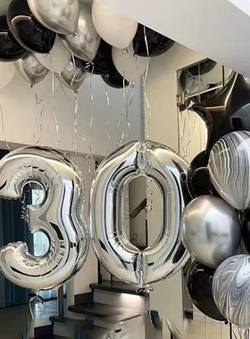32寸数字银色气球儿童男女宝宝铝膜生日派对装饰场景布置装饰用品