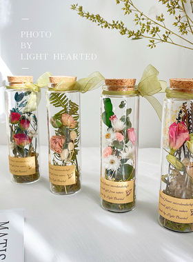 洋桔梗干花永生花玻璃试管康乃馨植物标本摆件生日情人圣诞节礼物