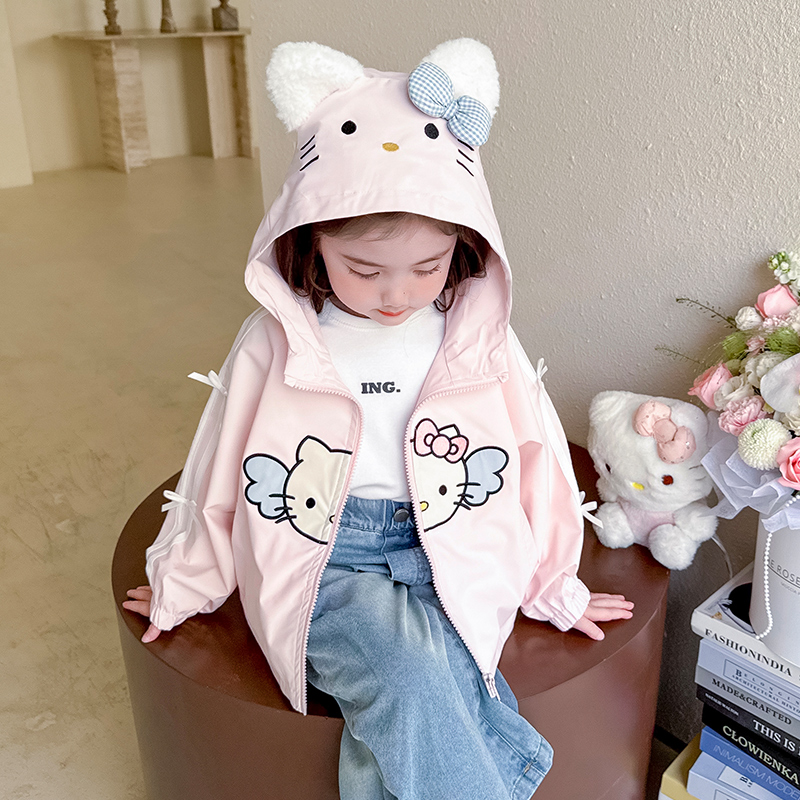 女童外套2025春秋新款儿童休闲连帽衣服女宝宝洋气时髦冲锋衣秋季