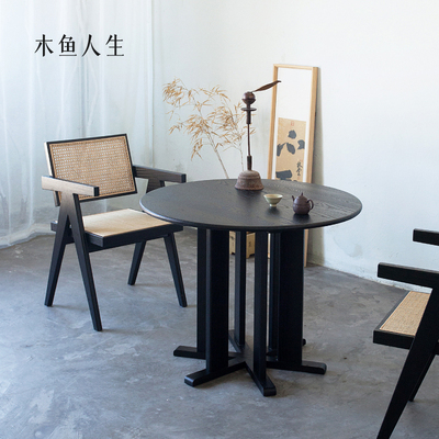 木鱼人生茶桌红橡木复古黑