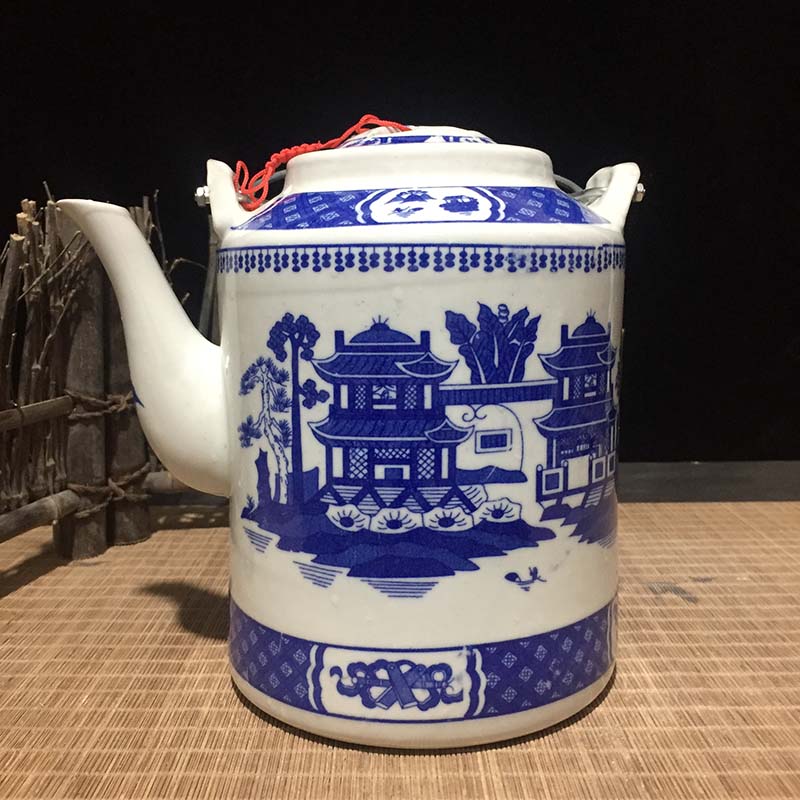 包邮陶瓷茶壶景德镇青花瓷器水壶餐馆饭店泡茶瓷壶古风老式提梁壶