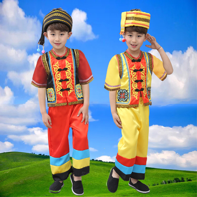 傣族儿童服装男童少数民族彝族服云南佤族葫芦丝小男孩表演出服饰