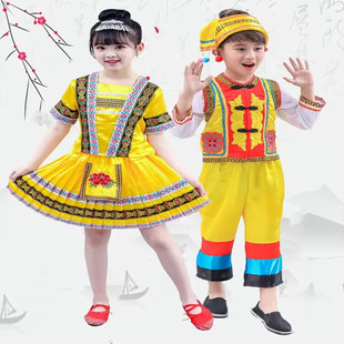 夏季六一儿童少数民族服装纳西族演出服男女童幼儿舞台舞蹈表演服
