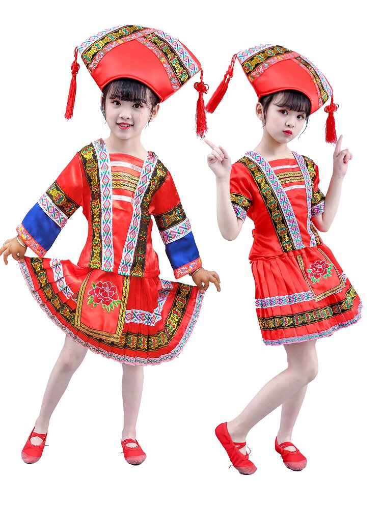 儿童刘三姐演出服装女童三月三广西壮族服民族话剧秧歌舞台表演服