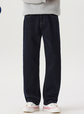 沐丘男装∣秋冬新款美式雪尼尔蓝色牛仔裤男士宽松通勤高级感长裤