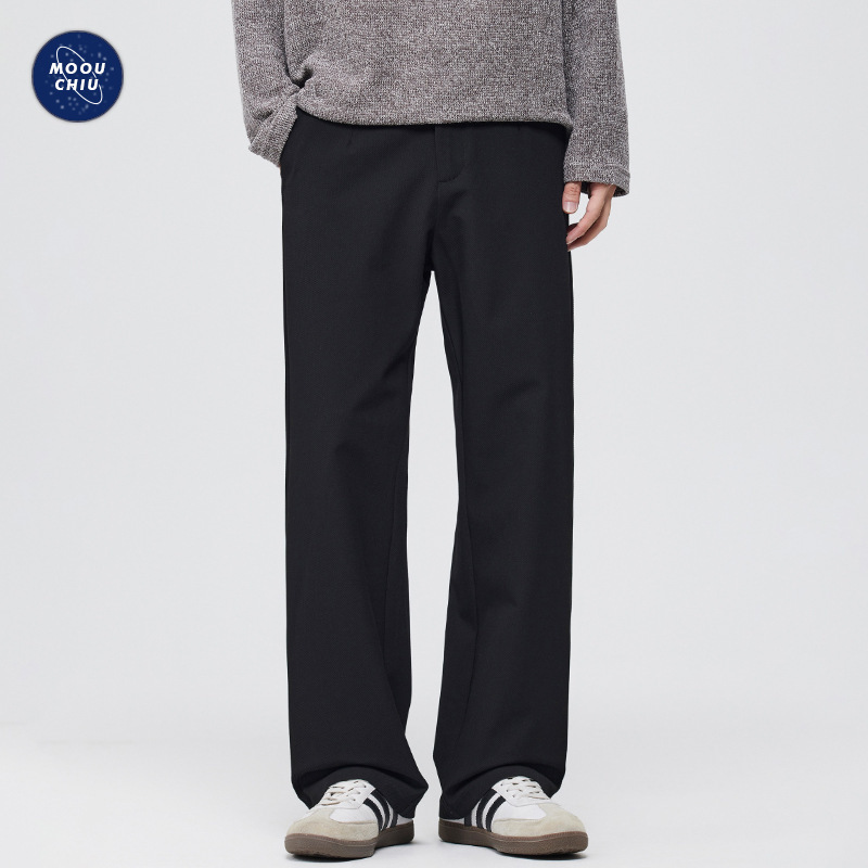 沐丘男装∣秋冬新款老钱风复古休闲裤男士通勤宽松直筒西装长裤子