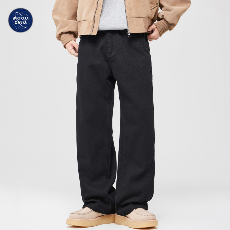 沐丘男装∣2025秋季新款美式复古水洗做旧长裤男宽松直筒休闲裤子