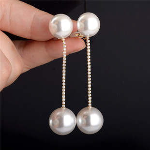 大号珍珠三角耳夹无耳洞新款满钻高级感流苏吊坠夸张耳环耳饰耳坠
