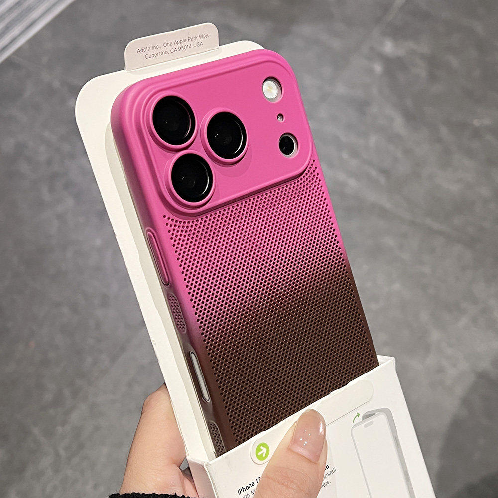 超薄渐变撞色透气网孔新款适用于iphone17promax手机壳苹果16pro情侣15小众创意14pro高级感pm巨好看13防摔套