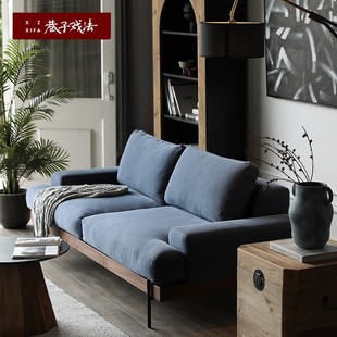 布艺一字沙发直排双人小户型客厅整装 原木风实木日式 巷子戏法
