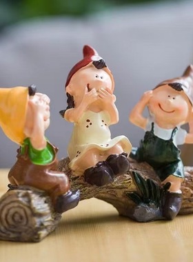 坐树桩三不小孩 树脂娃娃 节日礼品 厂家直销 田园系列家居摆件