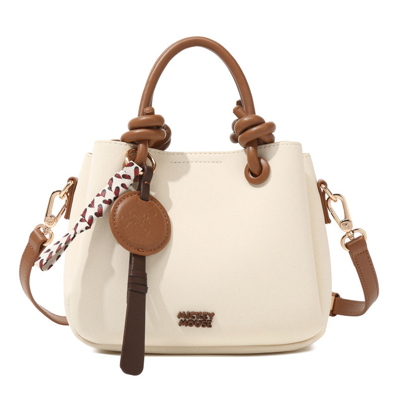 Disney迪士尼正品米奇女包手提单肩斜挎包米白色拼接包包送女朋友