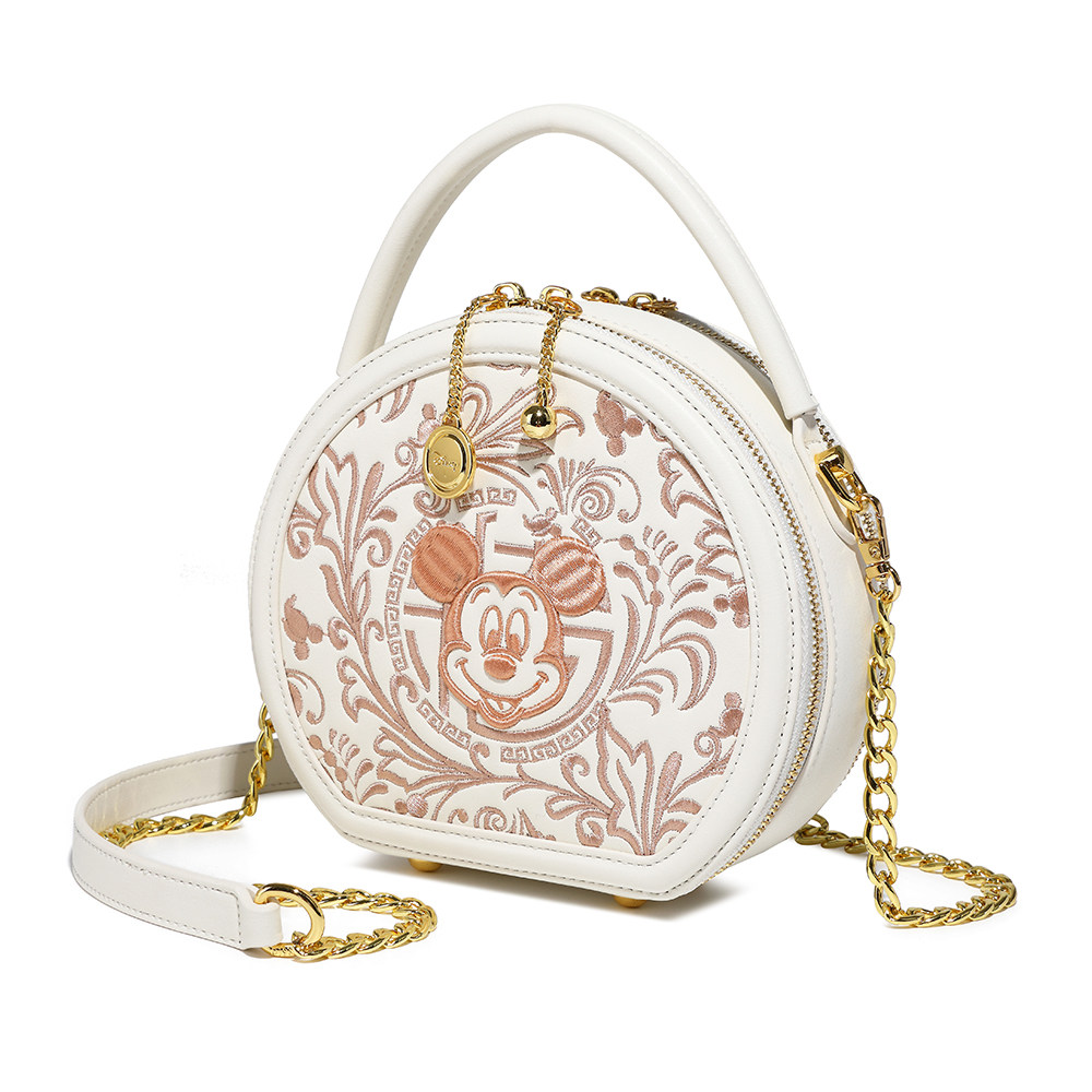 Disney迪士尼米奇刺绣小圆包女新中式国风链条斜挎包手提包送礼