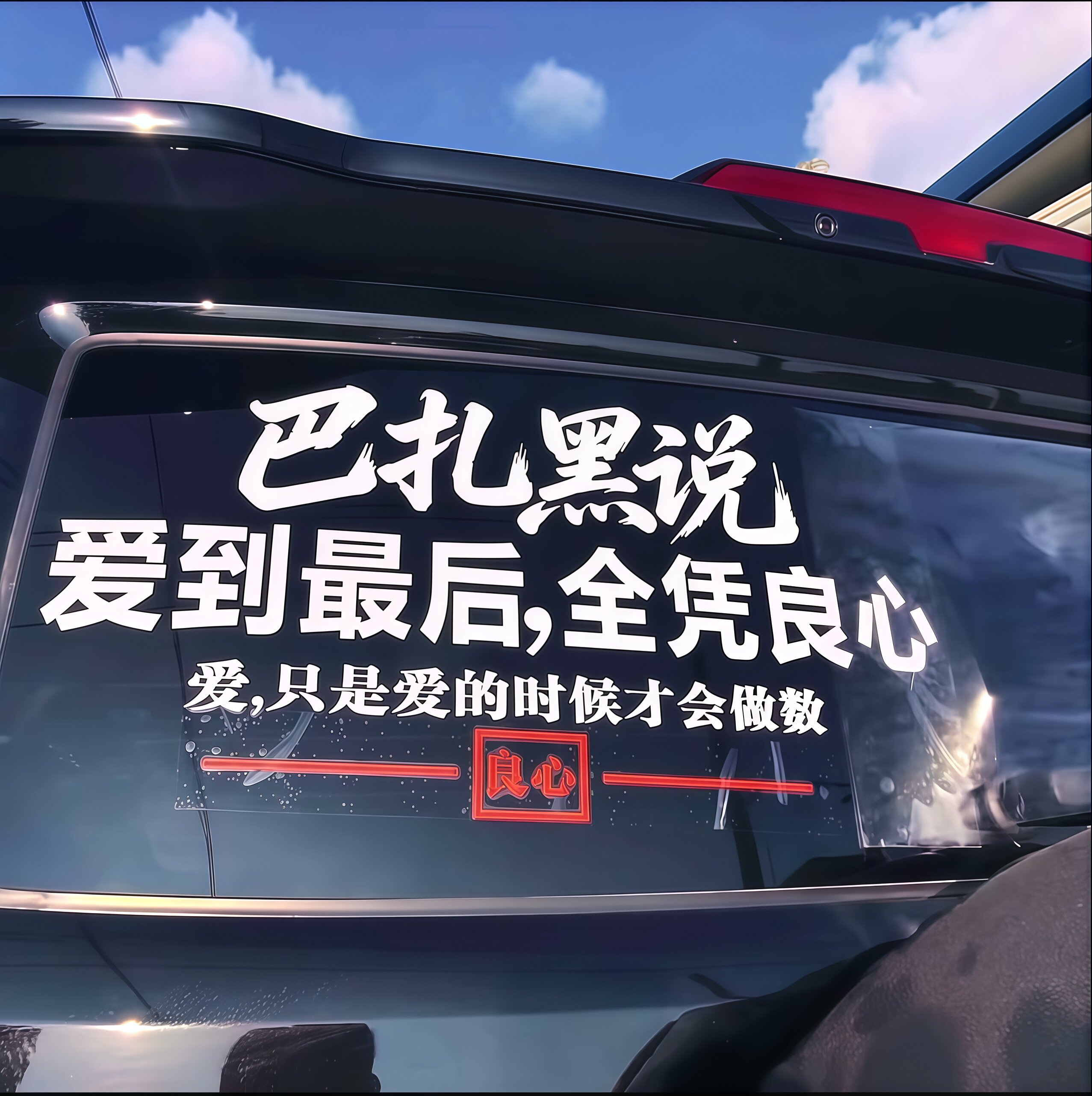 巴扎黑说 爱到后 全凭良心后档玻璃防水汽车贴纸车贴