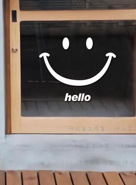 汽车贴纸大大的微笑hello玻璃贴纸 卡通风格商店橱窗装饰墙贴