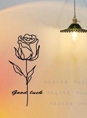 汽车贴纸手绘玫瑰线条画墙贴纸  风鲜花店服装奶茶店墙面装饰