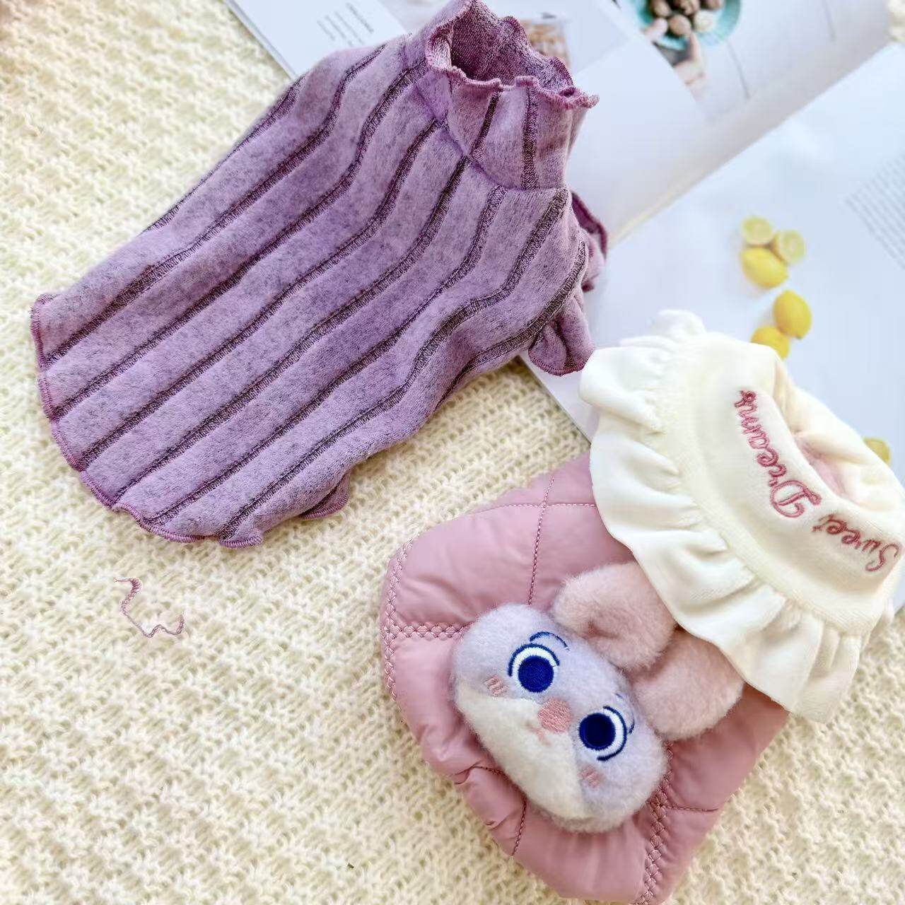 宠物棉服星黛兔子外套miu系波点蝴蝶冬款甜美中小型犬比熊泰迪