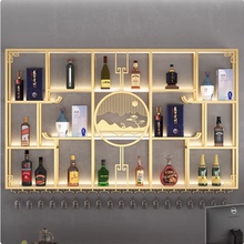 红酒架置物架挂墙酒水展示架定制  吧台酒柜中式靠墙铁艺壁挂式