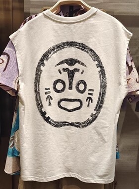 2024新款时尚套头男装纯棉创意印花棉质宽松做旧T恤汗背心440047