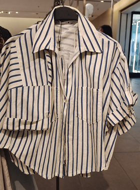 ZA2024夏季新款休闲百搭宽松女装 条纹衬衫T恤2186705 044