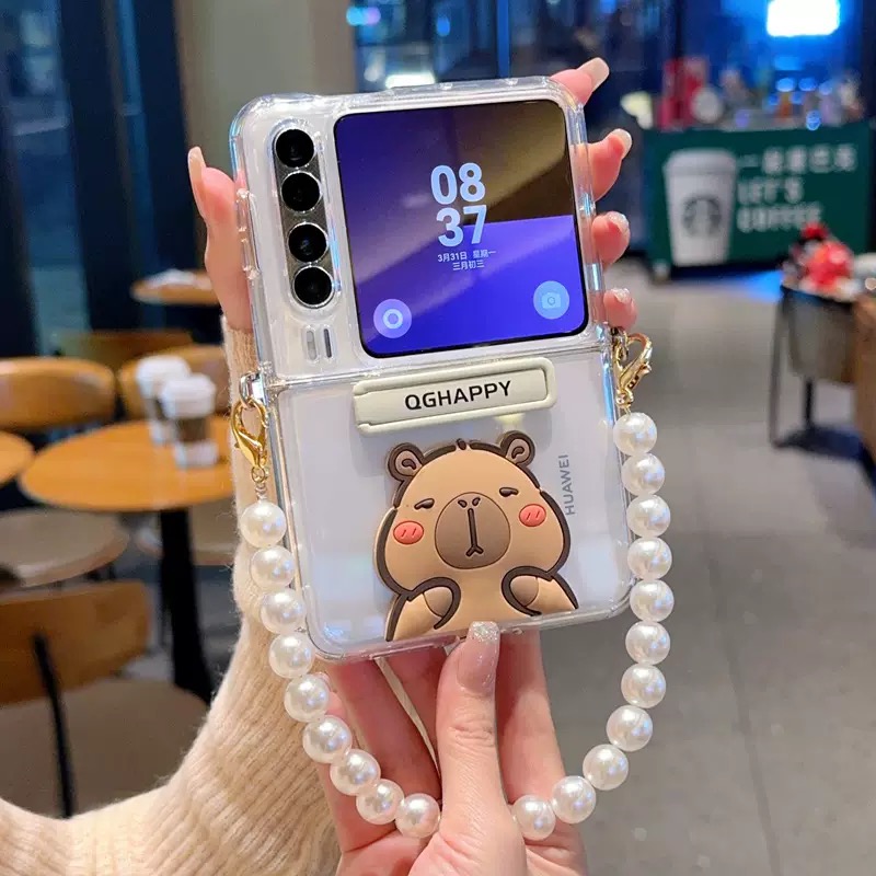 适用于华为PuraX透明手机壳卡通可爱软壳带支架折叠屏PuraX保护壳新款全包防摔斜挎挂绳男女款简约日韩高级感