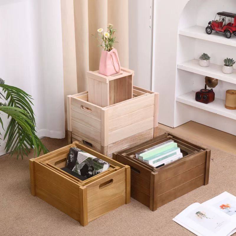 实木木框箱道具装饰木箱子水果筐超市陈列木箱展示复古储物收纳箱