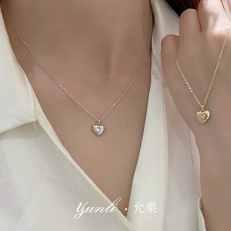韩版纯银爱心镶钻项链女气质简约高级感ins风小众百搭情人节礼物