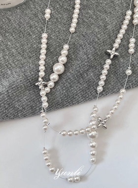破碎星云四叶草双层叠戴珍珠项链