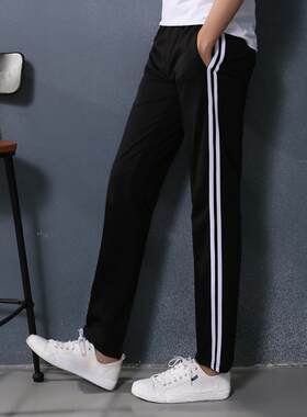 二条杠学生校服裤直筒运动裤纯棉