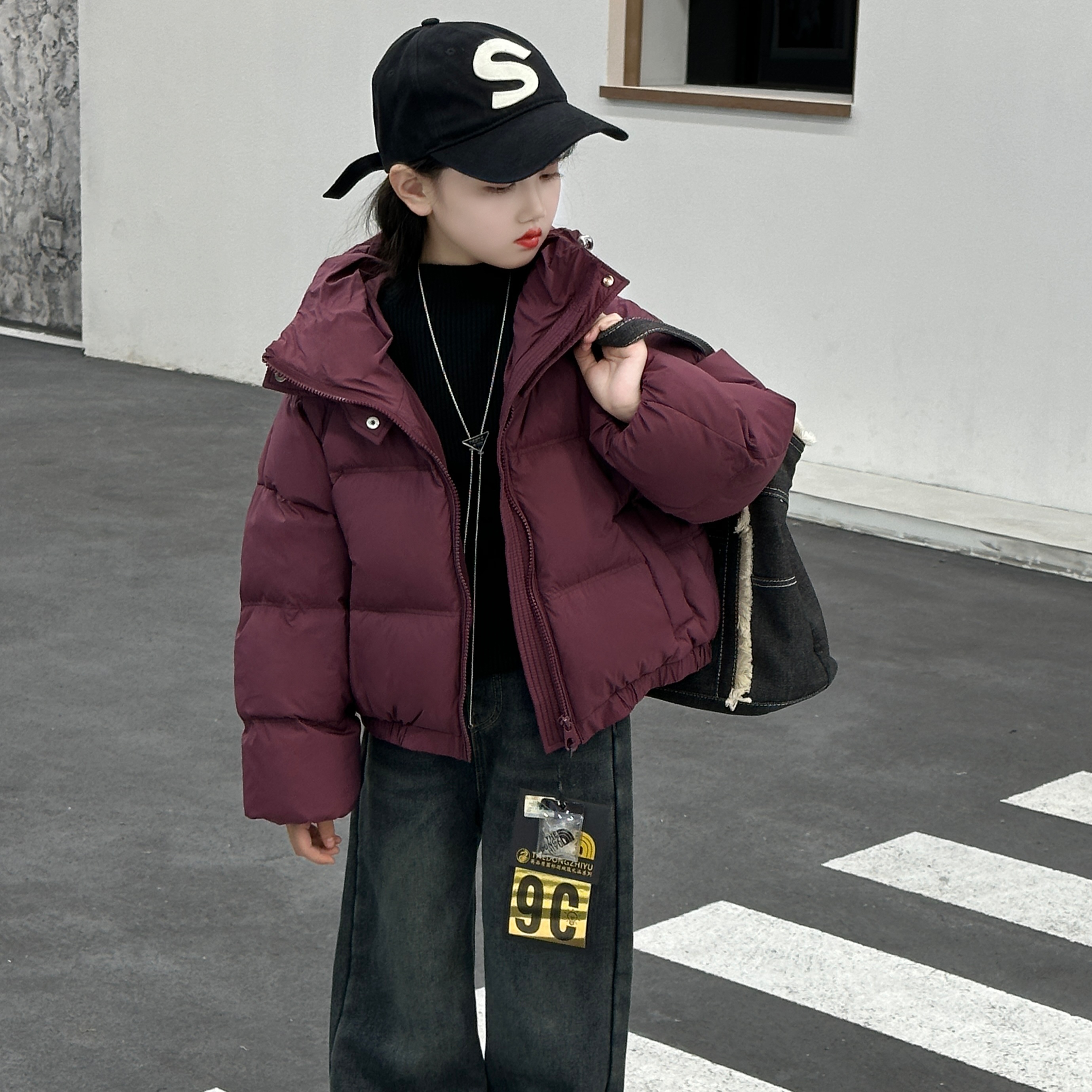 女童羽绒服冬季洋气中大童韩版网红短款面包服白鸭绒保暖冬装外套