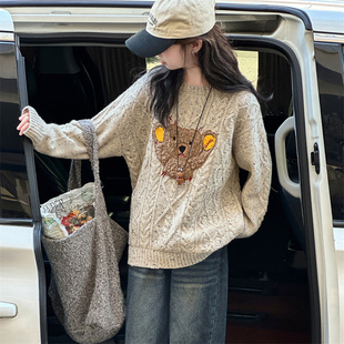女童毛衣秋冬款2025新款韩版洋气时髦女孩加厚套头低领针织衫上衣