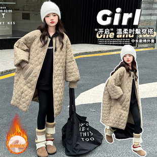 女童棉服冬装 棉衣外套 上衣中大儿童夹棉加绒棉袄洋气保暖过膝长款