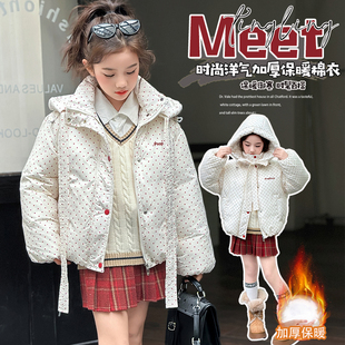女童棉服冬装韩系洋气时髦加厚保暖羽绒棉衣中大童波点面包服外套