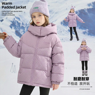 女童棉服冬装 潮牌拼色潮三防羽绒棉袄外套 洋气时髦面包服棉衣韩版