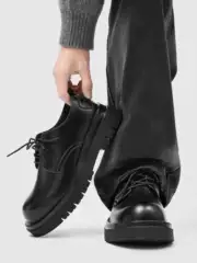 Derby Shoes Men's Round-Toe Large-Toe Shoes Work Shoes Commuting Martin Boots Thick-Soled Height-Increasing Square-Toe Shoes Groom Wedding Shoes