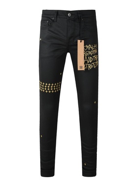 KSUBI JEANS 美式潮牌黑色亮面涂层创意字母刺绣印花牛仔裤男小脚